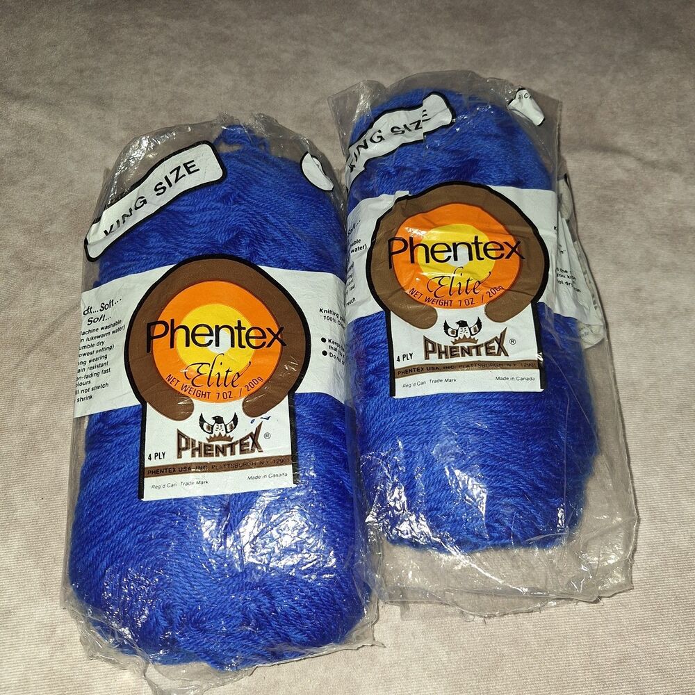 2 Vintage Phentex Elite Yarn King Size Knitting Blue 4 Ply 100% Olefin
